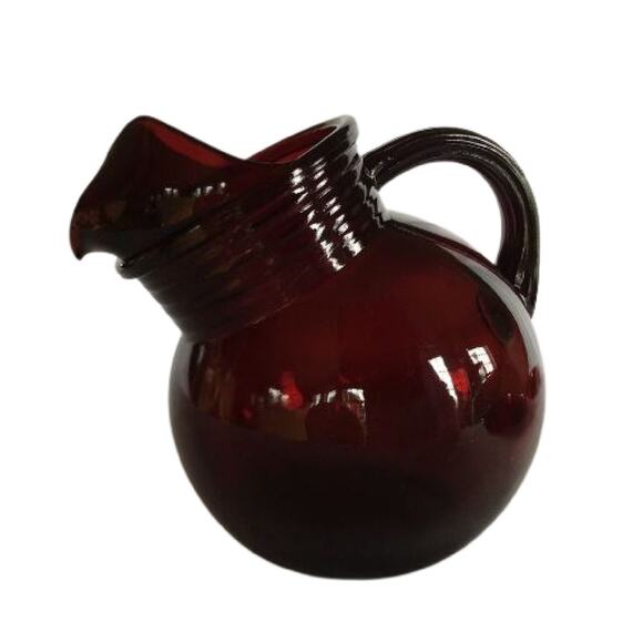 Anchor Hocking Royal Ruby Red Glass Roly Ball Pitcher - Picture 3 of 7